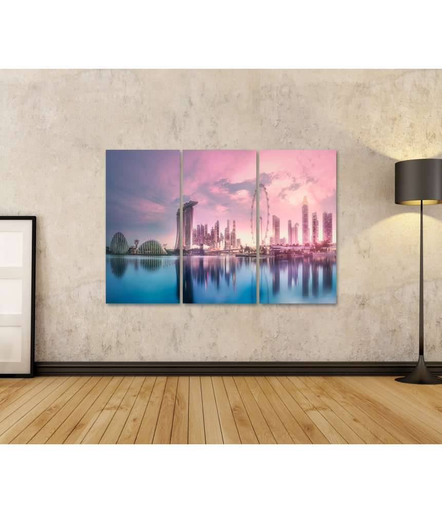 Islandburner Bild auf Leinwand Atemberaubender lila Sonnenuntergang über Singapurs Marina Bay Skyline 50% Rabatt mit kostenlosem Versand