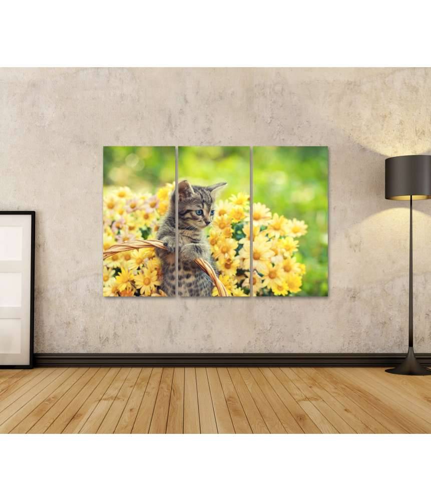 Islandburner Bild auf Leinwand Entzückendes Wandbild eines jungen Kätzchens in einem blumenreichen Garten Clearance-Verkauf