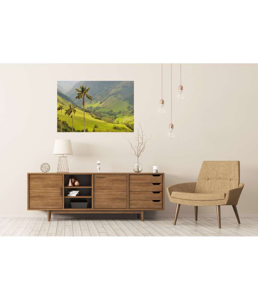 Islandburner XXL Premium Poster Malerisches Wandbild mit Wachspalmen im idyllischen Cocora Tal, Kolumbien Im Verkauf