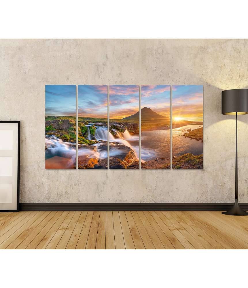 Islandburner Bild auf Leinwand Spektakulärer Sonnenaufgang über Kirkjufellsfoss Wasserfall & Kirkjufell Berg Limitierter Zeitrabatt