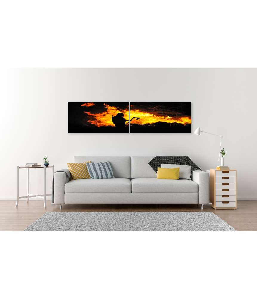 Islandburner Bild auf Leinwand Darstellung eines tapferen Wikingers inmitten eines brennenden Gebäudes Großer Ausverkauf