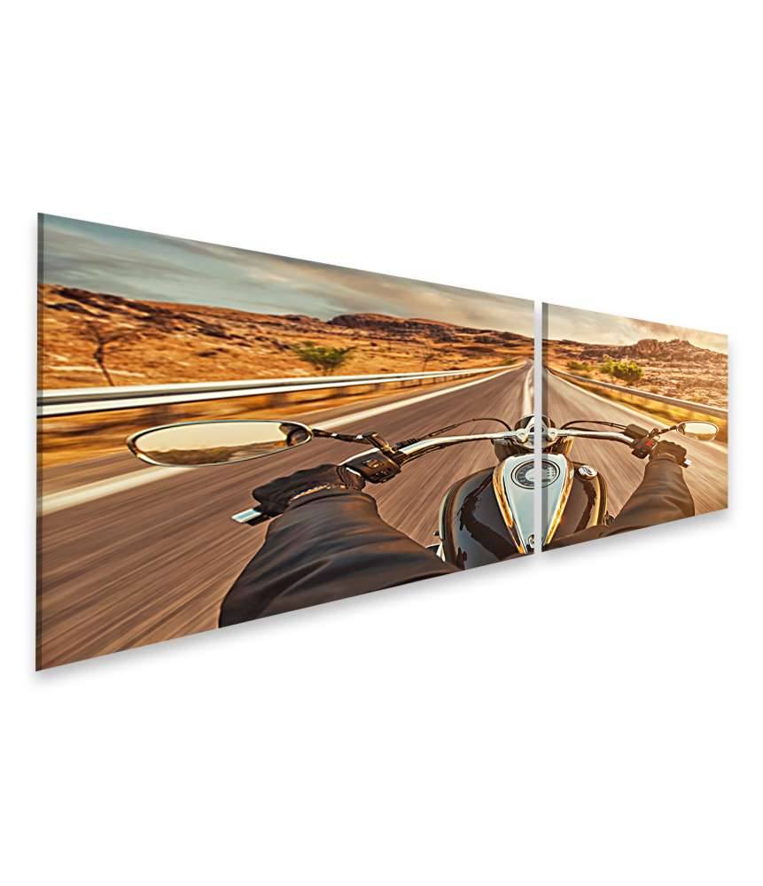Islandburner Bild auf Leinwand Motorradfahrer allein auf US-Highway, umgeben von atemberaubendem Sonnenuntergang Online Shopping