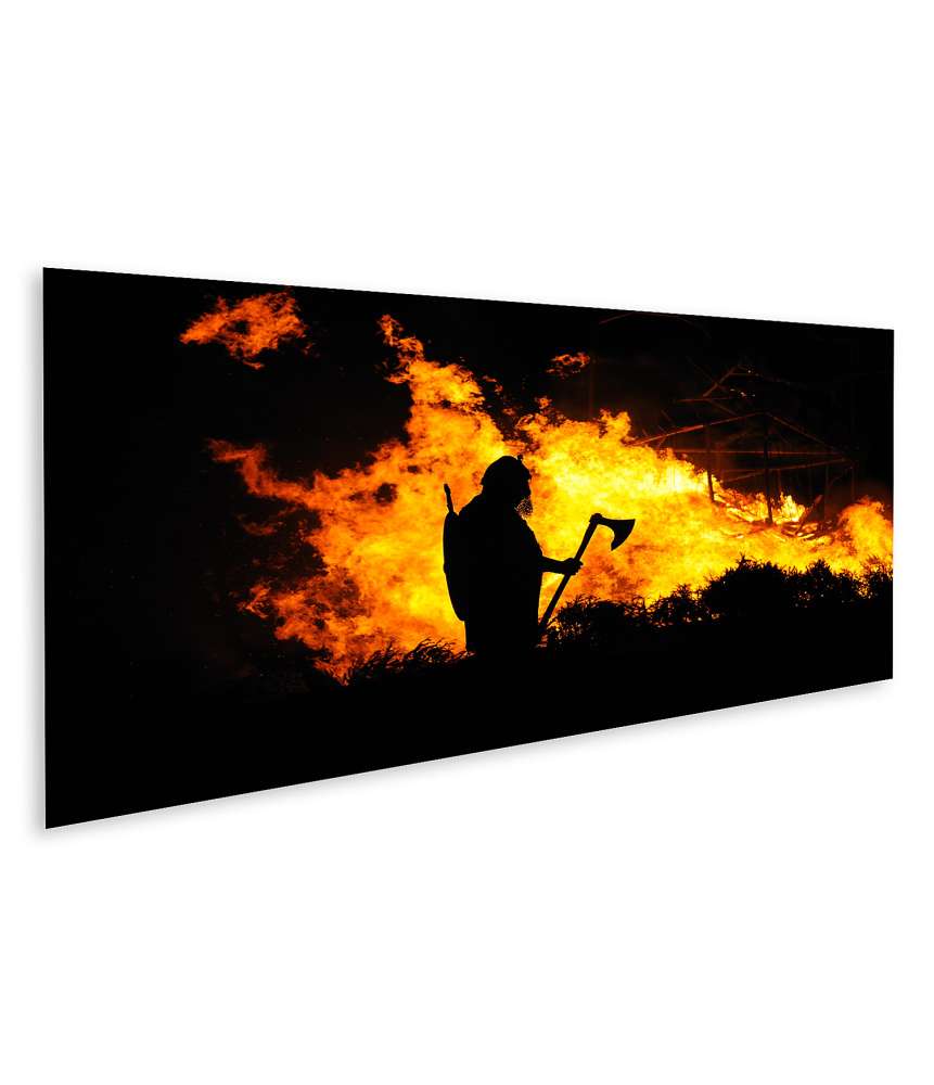 Islandburner Bild auf Leinwand Darstellung eines tapferen Wikingers inmitten eines brennenden Gebäudes