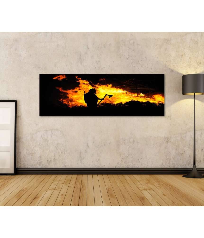 Islandburner Bild auf Leinwand Darstellung eines tapferen Wikingers inmitten eines brennenden Gebäudes Vatertagsangebot