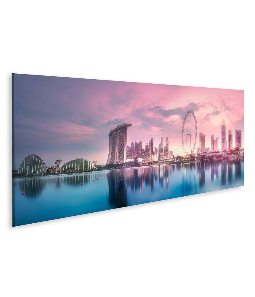 Islandburner Bild auf Leinwand Atemberaubender lila Sonnenuntergang über Singapurs Marina Bay Skyline