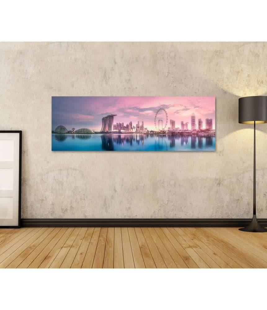 Islandburner Bild auf Leinwand Atemberaubender lila Sonnenuntergang über Singapurs Marina Bay Skyline Heißer Verkauf