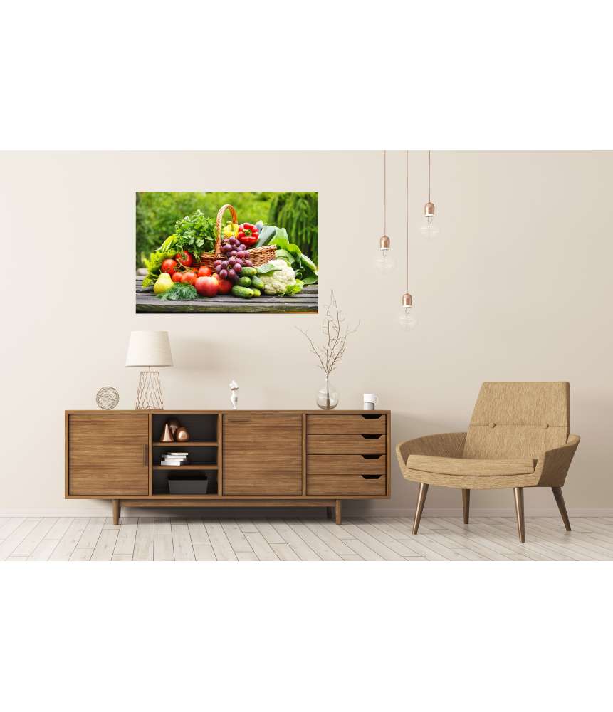Islandburner Premium Poster Bio-Gemüse im Weidenkorb: Lebendiges Küchenwandbild Saisonale Angebote