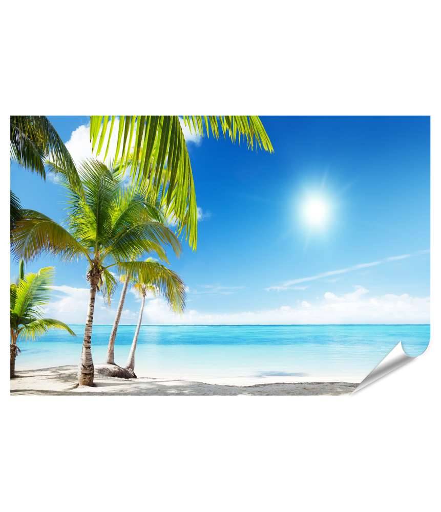 Islandburner Premium Poster Karibischer Strand mit Palmen am azurblauen Meer
