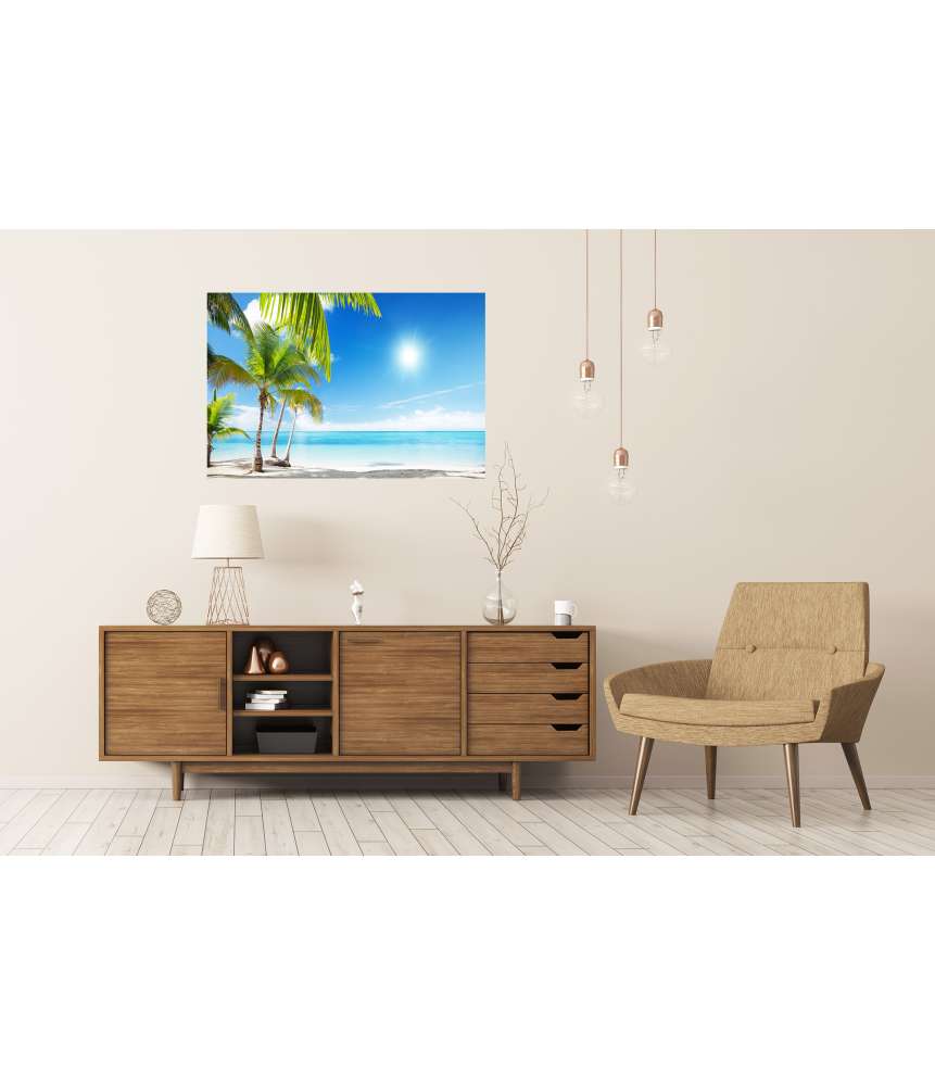 Islandburner Premium Poster Karibischer Strand mit Palmen am azurblauen Meer Tägliche Deals