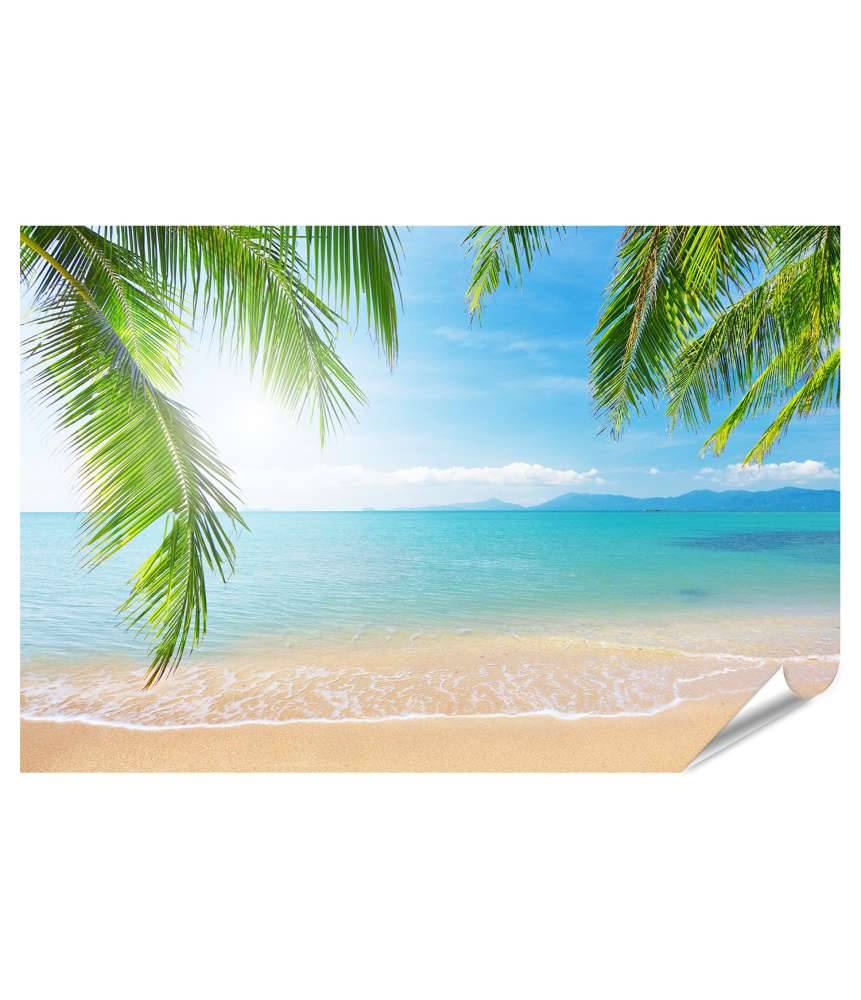 Islandburner Premium Poster Urlaubsfeeling mit Palmen und tropischem Strand Wandbild