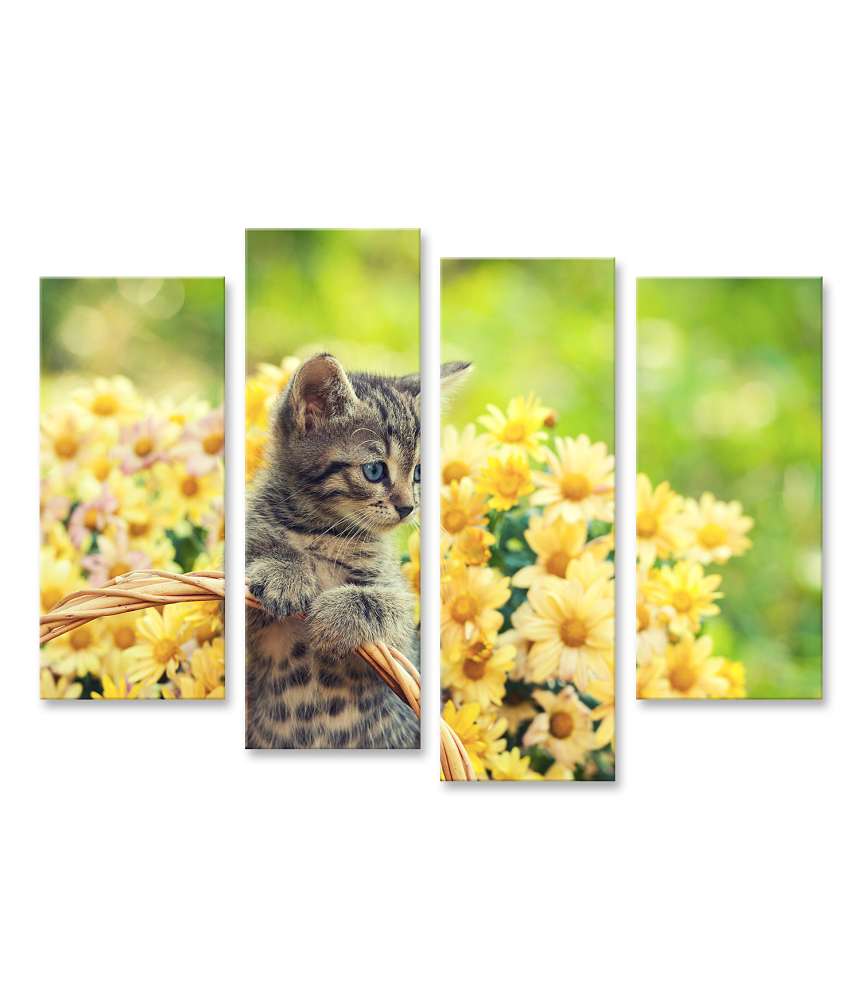 Islandburner Bild auf Leinwand Entzückendes Wandbild eines jungen Kätzchens in einem blumenreichen Garten