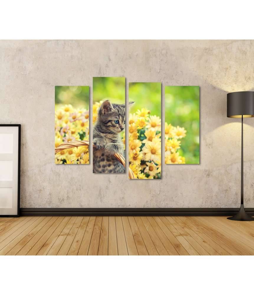 Islandburner Bild auf Leinwand Entzückendes Wandbild eines jungen Kätzchens in einem blumenreichen Garten Begrenzte Freigabe