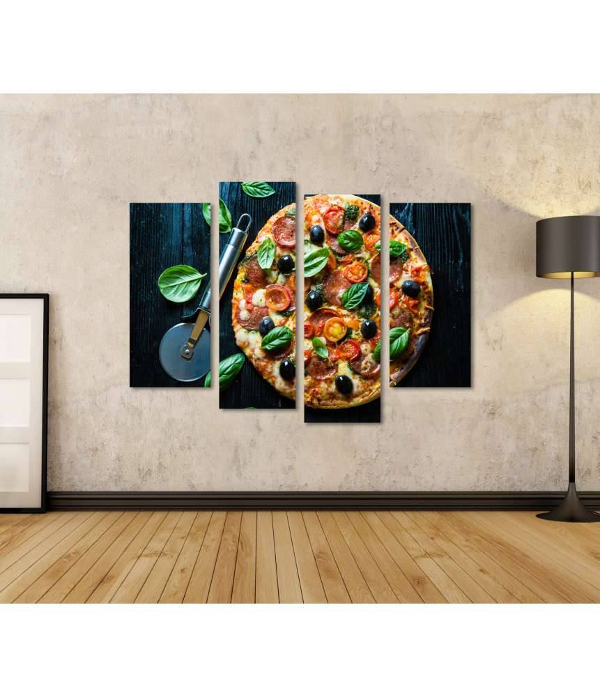 Islandburner Bild auf Leinwand Lebhaftes Wandbild einer Salami-Pizza mit Oliven und Basilikum in Pizzeria Letzte 3 Tage
