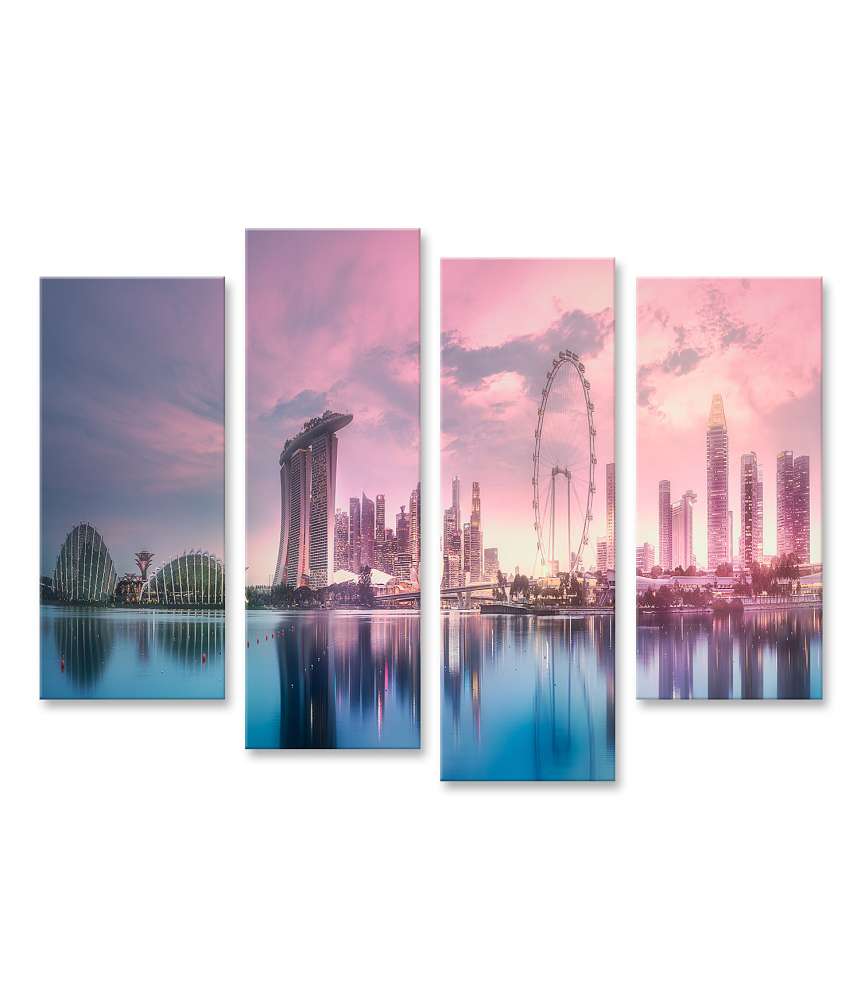 Islandburner Bild auf Leinwand Atemberaubender lila Sonnenuntergang über Singapurs Marina Bay Skyline