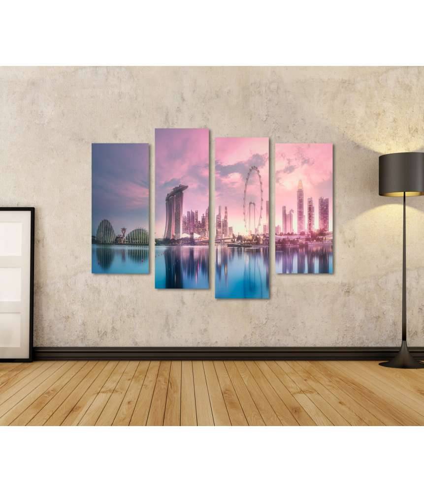 Islandburner Bild auf Leinwand Atemberaubender lila Sonnenuntergang über Singapurs Marina Bay Skyline Neueste Stile