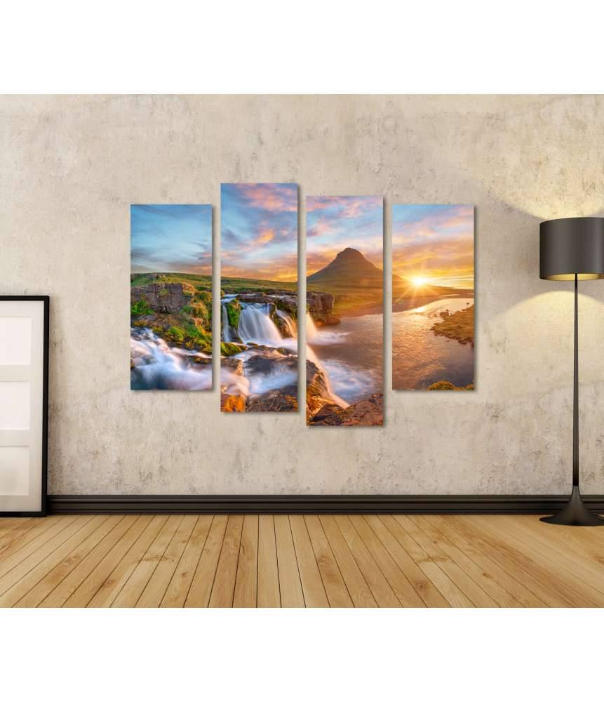 Islandburner Bild auf Leinwand Spektakulärer Sonnenaufgang über Kirkjufellsfoss Wasserfall & Kirkjufell Berg Letzte 2 Tage