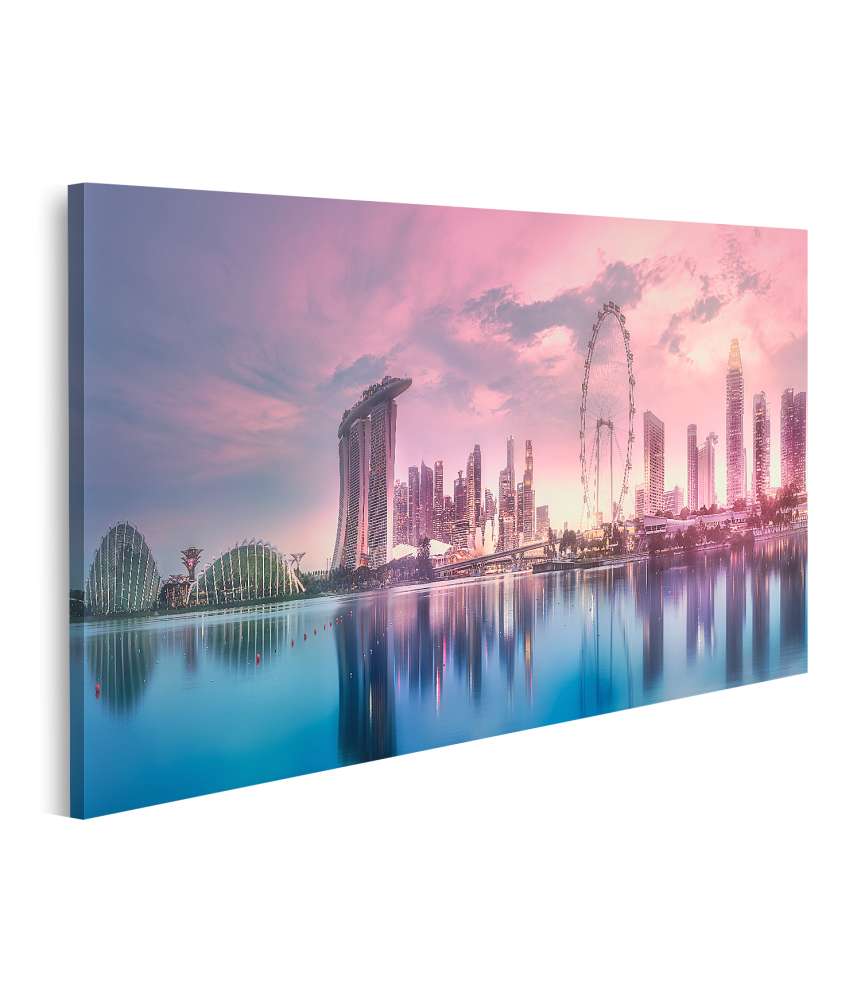 Islandburner Bild auf Leinwand Atemberaubender lila Sonnenuntergang über Singapurs Marina Bay Skyline