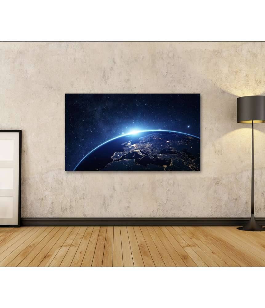Islandburner Bild auf Leinwand Nachtansicht der Erde aus dem Weltraum - NASA Wandbild für Kinderzimmer Kostenloser Versand international