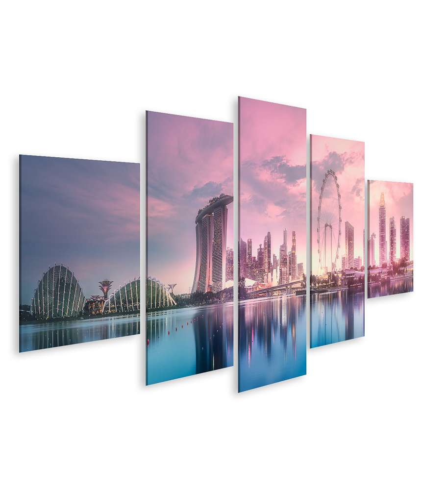 Islandburner Bild auf Leinwand Atemberaubender lila Sonnenuntergang über Singapurs Marina Bay Skyline