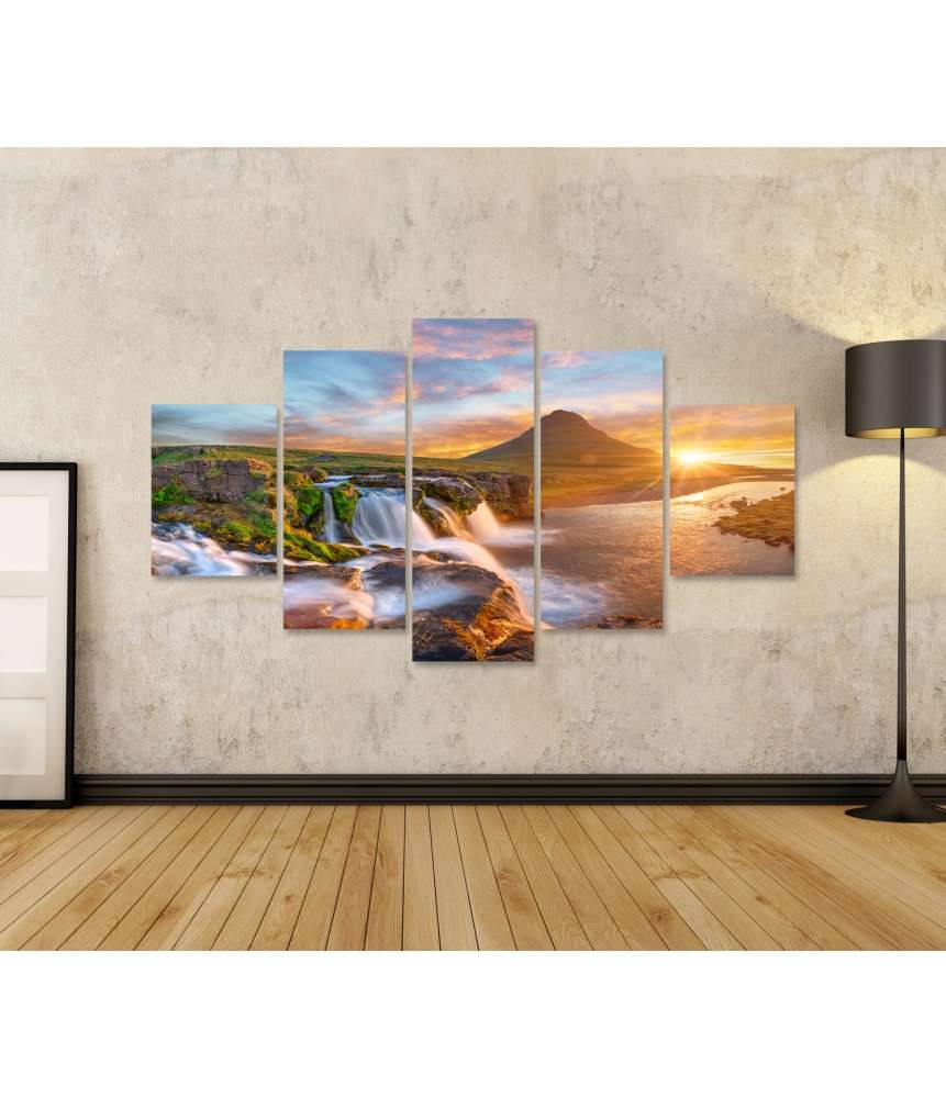 Islandburner Bild auf Leinwand Spektakulärer Sonnenaufgang über Kirkjufellsfoss Wasserfall & Kirkjufell Berg Rabatte dieses Monats