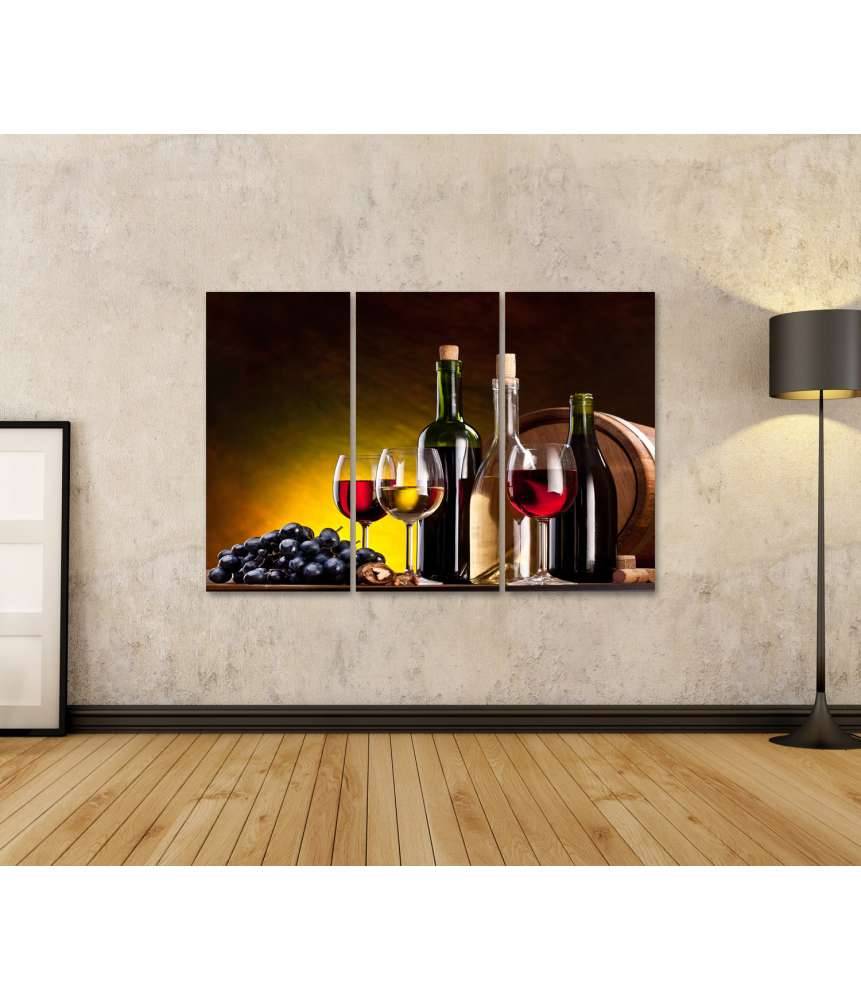 Islandburner Bild auf Leinwand Stillleben mit kunstvoll arrangierten Weinflaschen im Angebot