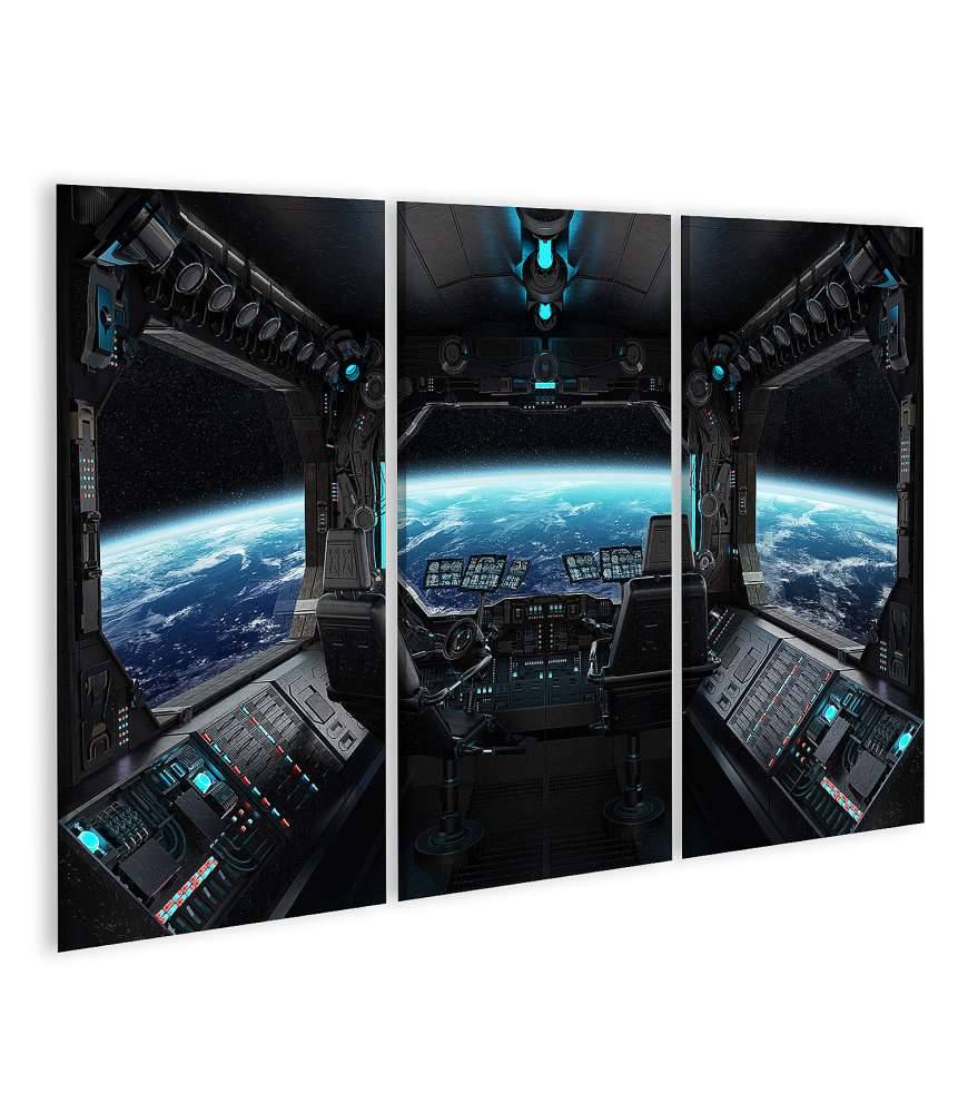 Islandburner Bild auf Leinwand Grunge-Stil Raumschiff-Innenansicht mit Blick auf Planet Erde Fabrik Onlineshop