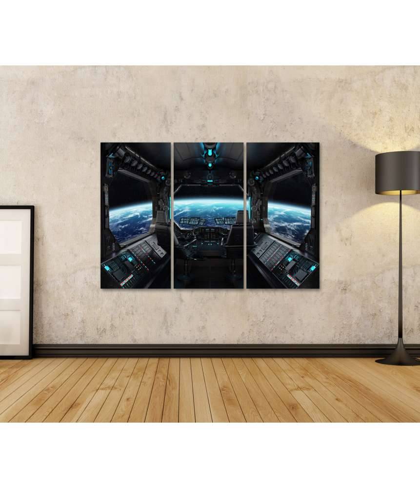 Islandburner Bild auf Leinwand Grunge-Stil Raumschiff-Innenansicht mit Blick auf Planet Erde Fabrik Onlineshop