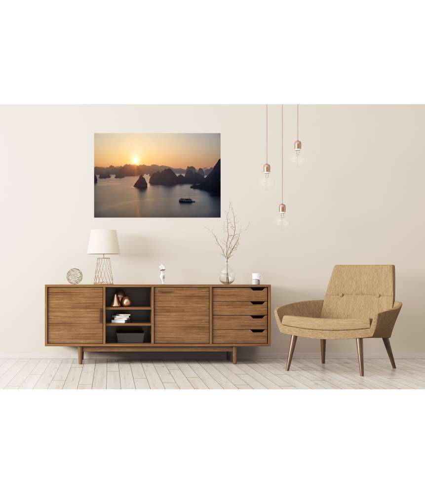 Islandburner XXL Premium Poster Wandbild: Zauberhafter Sonnenuntergang über der Halong Bucht, Vietnam Weihnachtsangebot