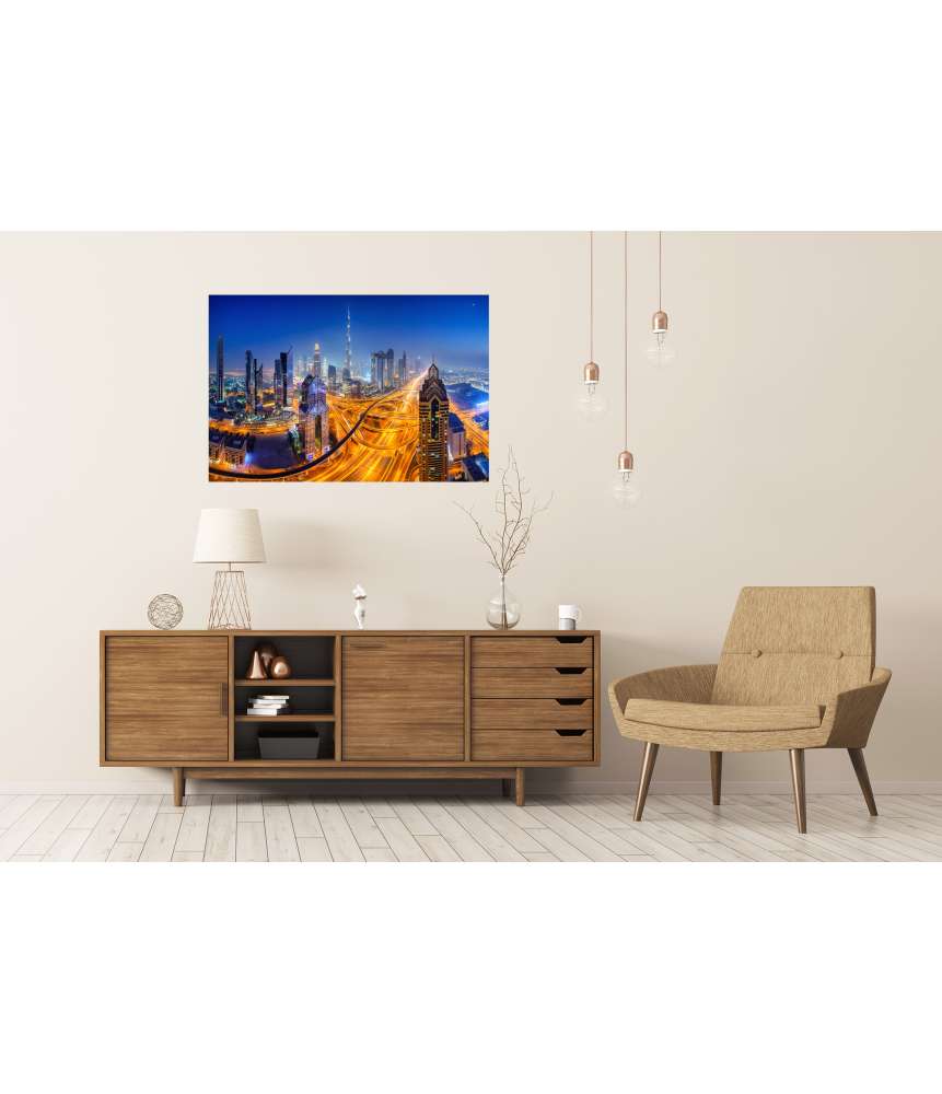 Islandburner XXL Premium Poster Nächtlicher Panoramablick auf die Skyline von Dubai Jubiläumsangebot