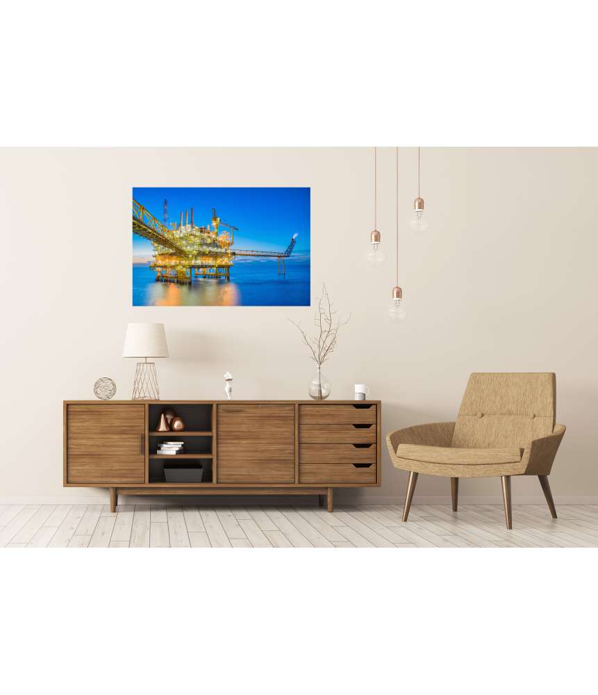 Islandburner XXL Premium Poster Ölbohrplattform inmitten des weiten Meeres auf Wandbild dargestellt Riesige Ersparnisse