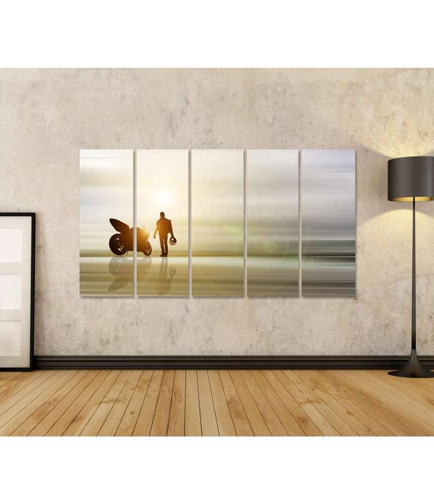 Islandburner Bild auf Leinwand Abstraktes Kunstwerk: Motorrad am Horizont mit unscharfem Hintergrund Letzte 2 Tage