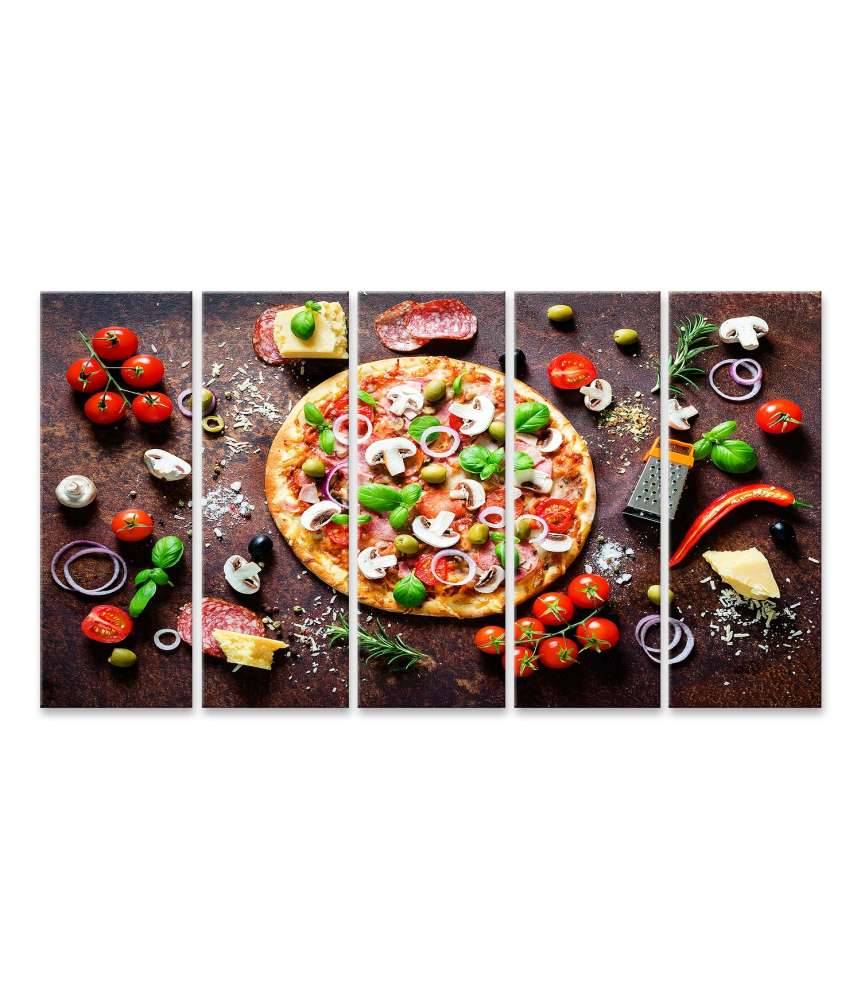 Islandburner Bild auf Leinwand Köstliche italienische Pizza mit Pilzen und Gewürzen als Wandbild