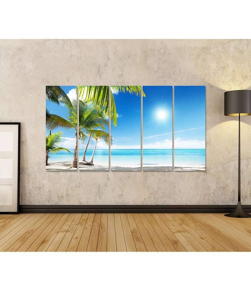 Islandburner Bild auf Leinwand Karibischer Strand mit Palmen am azurblauen Meer Nur noch ein Tag übrig