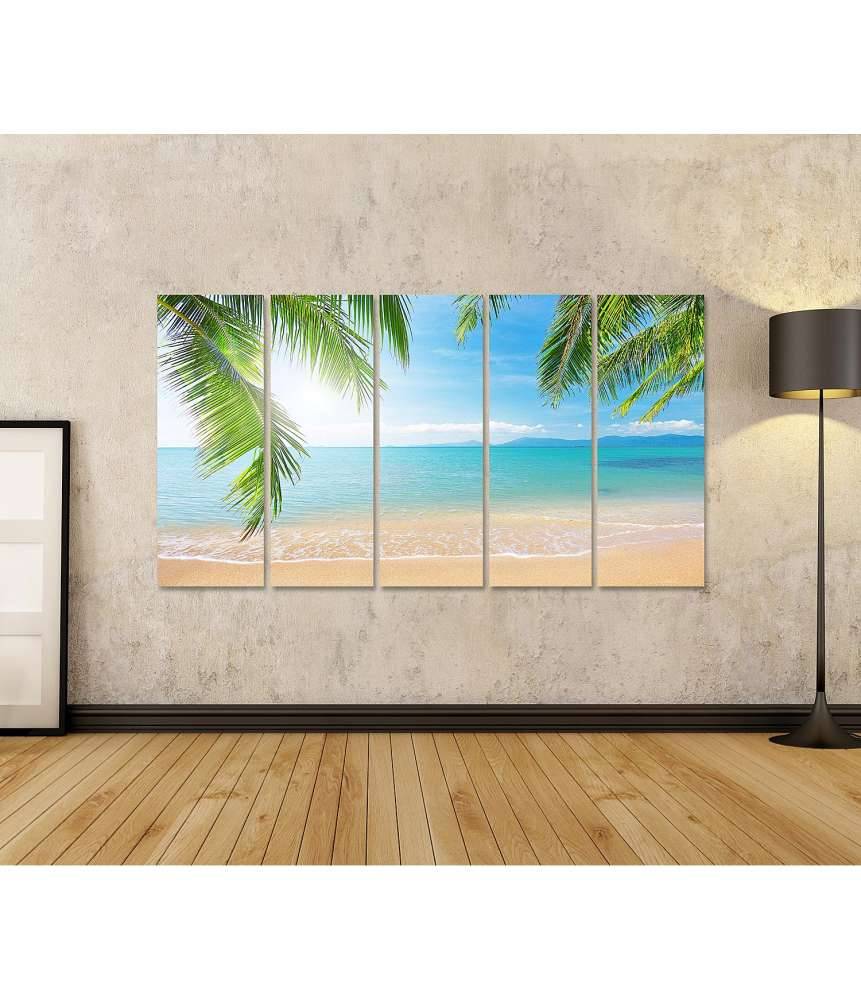 Islandburner Bild auf Leinwand Urlaubsfeeling mit Palmen und tropischem Strand Wandbild Riesige Rabatte