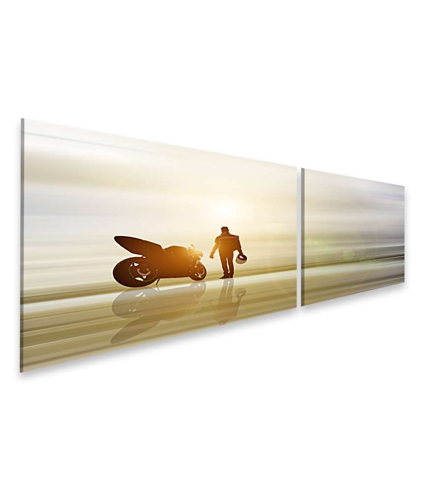 Islandburner Bild auf Leinwand Abstraktes Kunstwerk: Motorrad am Horizont mit unscharfem Hintergrund Auslauf