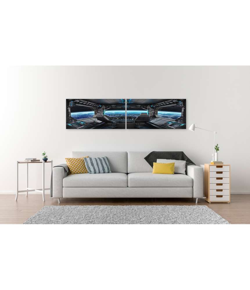 Islandburner Bild auf Leinwand Grunge-Stil Raumschiff-Innenansicht mit Blick auf Planet Erde Hotsell