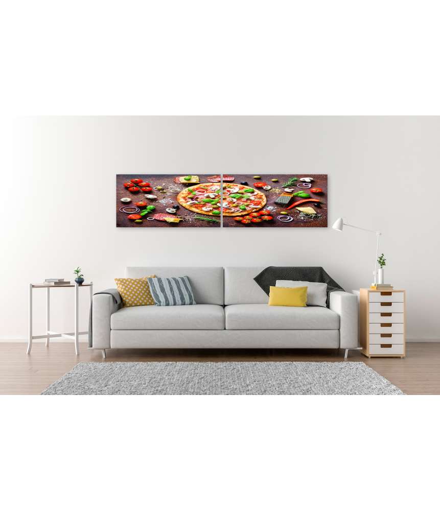 Islandburner Bild auf Leinwand Köstliche italienische Pizza mit Pilzen und Gewürzen als Wandbild Günstiger Verkauf