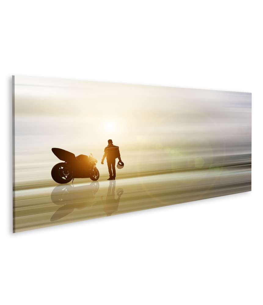 Islandburner Bild auf Leinwand Abstraktes Kunstwerk: Motorrad am Horizont mit unscharfem Hintergrund