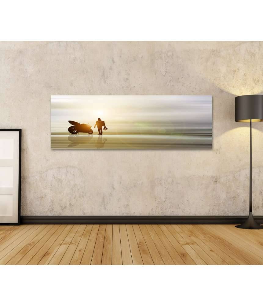 Islandburner Bild auf Leinwand Abstraktes Kunstwerk: Motorrad am Horizont mit unscharfem Hintergrund Saisonschlussverkauf