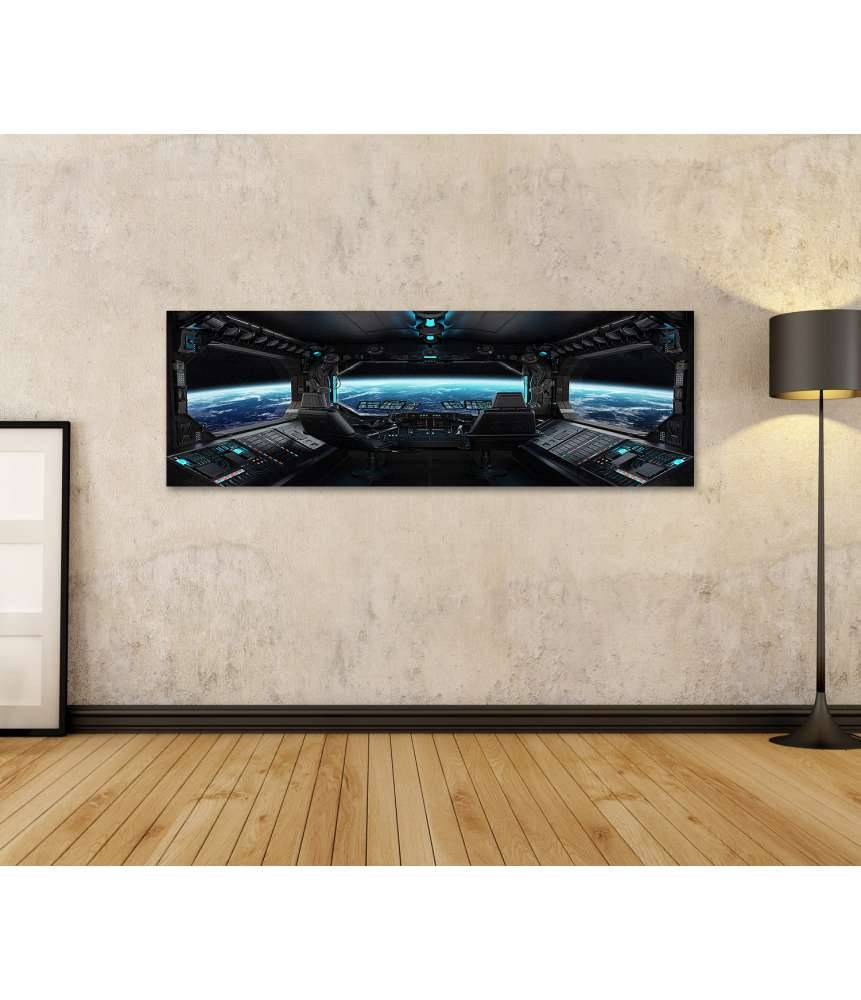 Islandburner Bild auf Leinwand Grunge-Stil Raumschiff-Innenansicht mit Blick auf Planet Erde Weihnachtsangebot