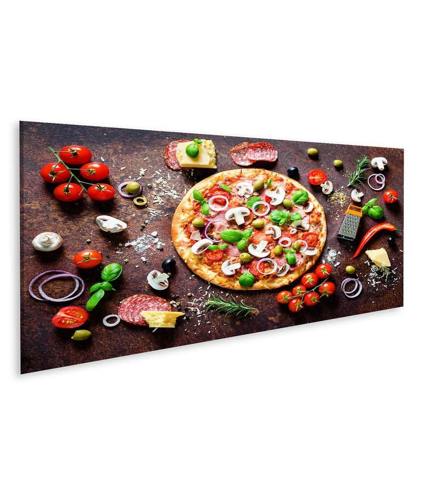 Islandburner Bild auf Leinwand Köstliche italienische Pizza mit Pilzen und Gewürzen als Wandbild