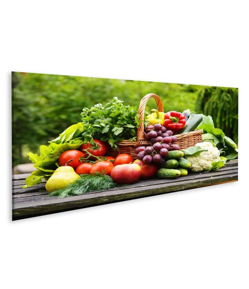Islandburner Bild auf Leinwand Bio-Gemüse im Weidenkorb: Lebendiges Küchenwandbild Online Outlet