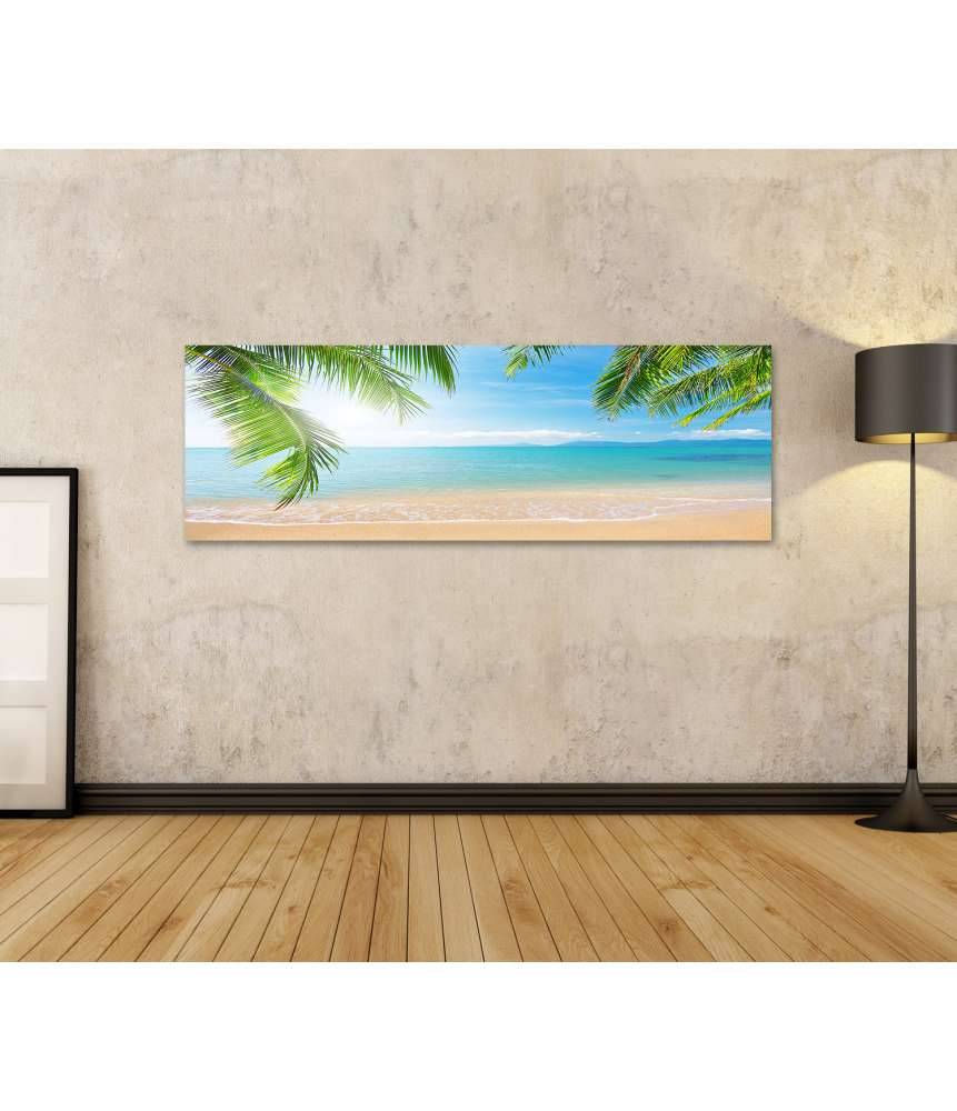 Islandburner Bild auf Leinwand Urlaubsfeeling mit Palmen und tropischem Strand Wandbild Neuheiten