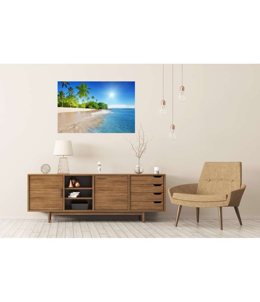 Islandburner Premium Poster Tropische Karibikinsel mit azurblauem Meer und üppigen Palmen Tägliche Deals