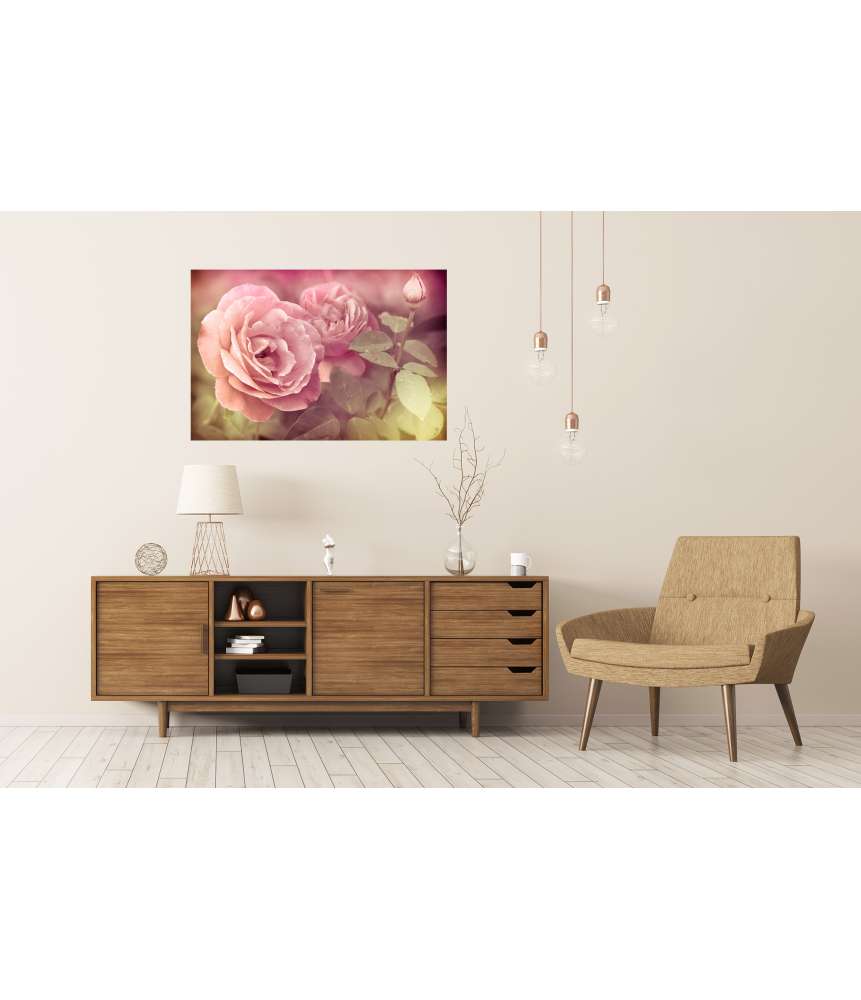 Islandburner Premium Poster Abstraktes Wandbild mit pastellrosa Rosen und Wassertropfen Letzte 3 Tage