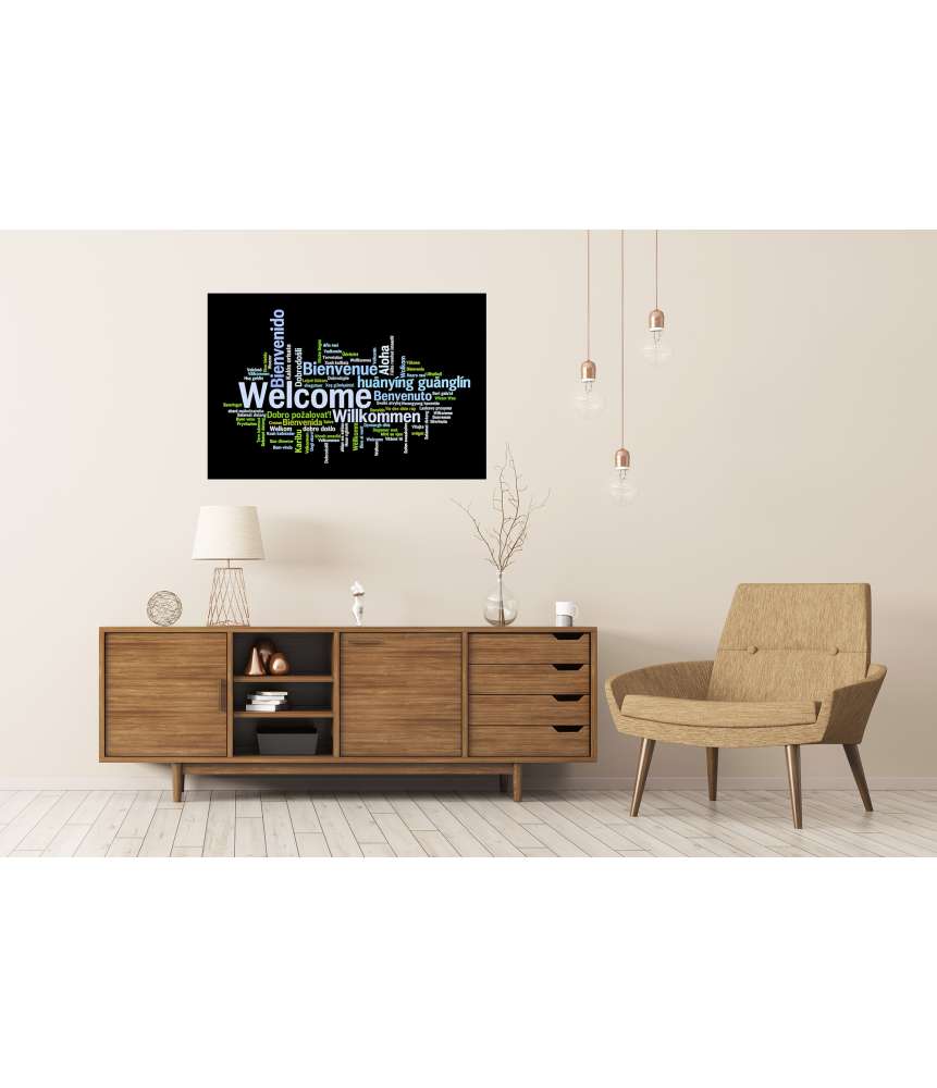 Islandburner Premium Poster Begrüßungswandbild 'Willkommen' in diversen Sprachen im Eingangsbereich Neueste Stile