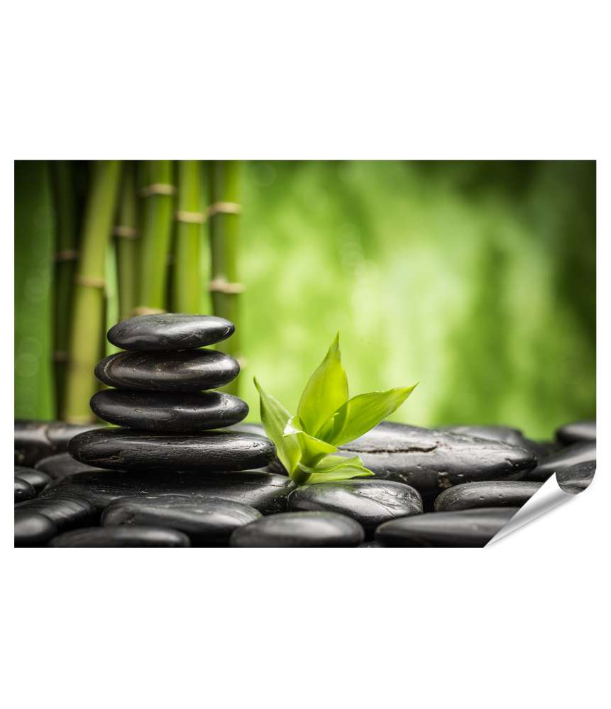 Islandburner Premium Poster Zen-Wandbild aus Basaltsteinen und Bambus