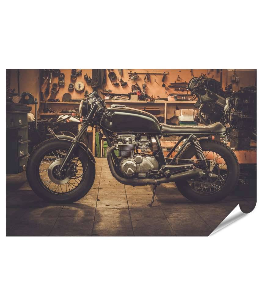 Islandburner Premium Poster Wandbild im Vintage-Stil mit Fat Boy Cafe Racer Motorrad