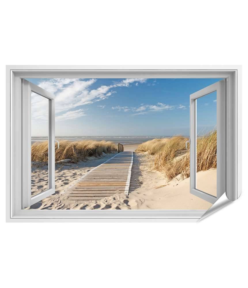 Islandburner Premium Poster Blick aus dem Fenster auf den Weg zum Strand von Langeoog