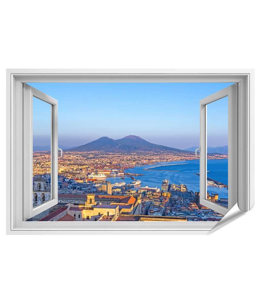 Islandburner Premium Poster Blick auf Neapel und Vesuv durch Fenster - Wandbild